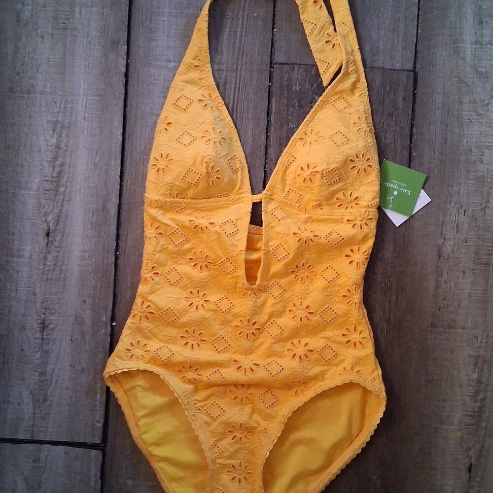 kate spade orange XS Eyelet Halter One-Piece Swimsuit